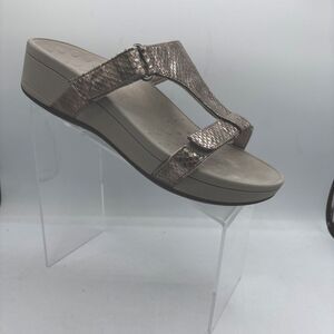 Vionic Pacific Ellie Metallic Snake Pewter Silver Comfort Sandals Women's Size 8